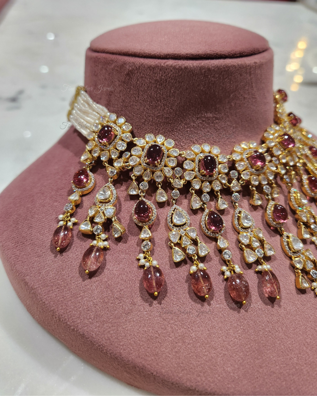 925 Silver Heaven Polki Necklace Set