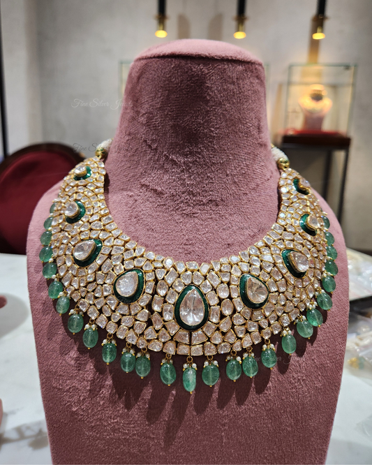 925 Silver Kasturba Polki Necklace Set