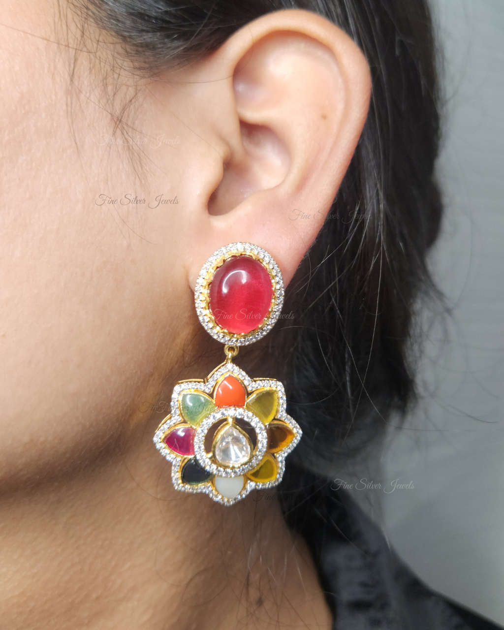 925 Silver Janaki Navratan Earring