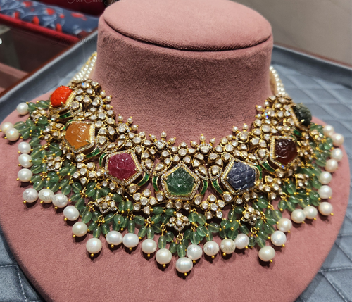 925 Silver Adira Navratan Necklace Set