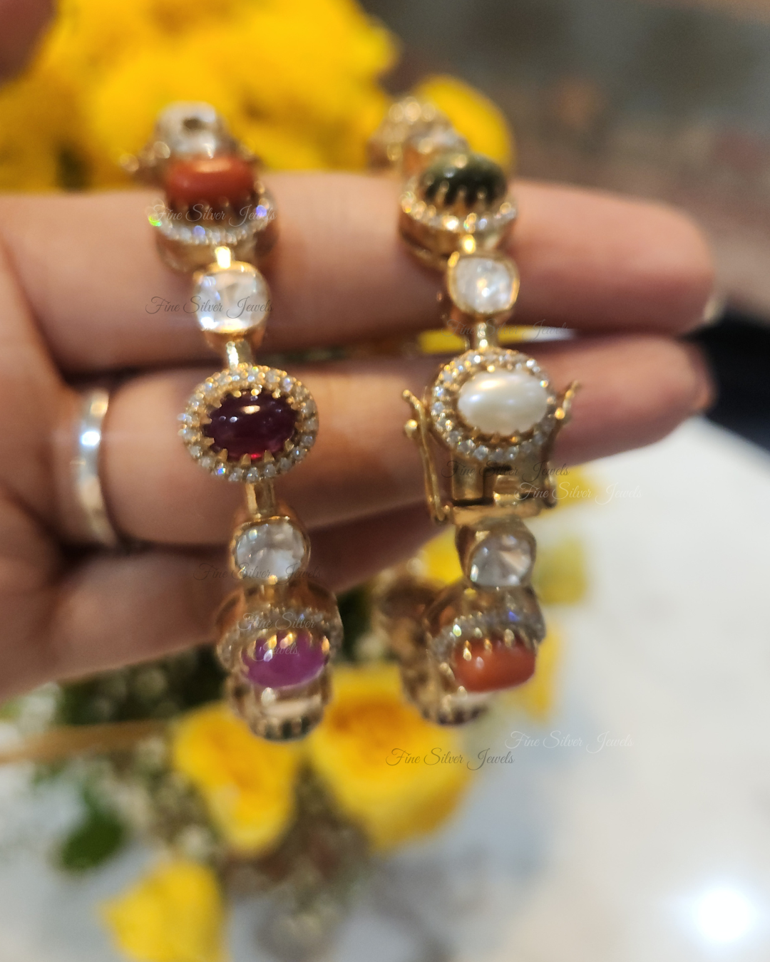 925 Silver Nava Navratan Bangle