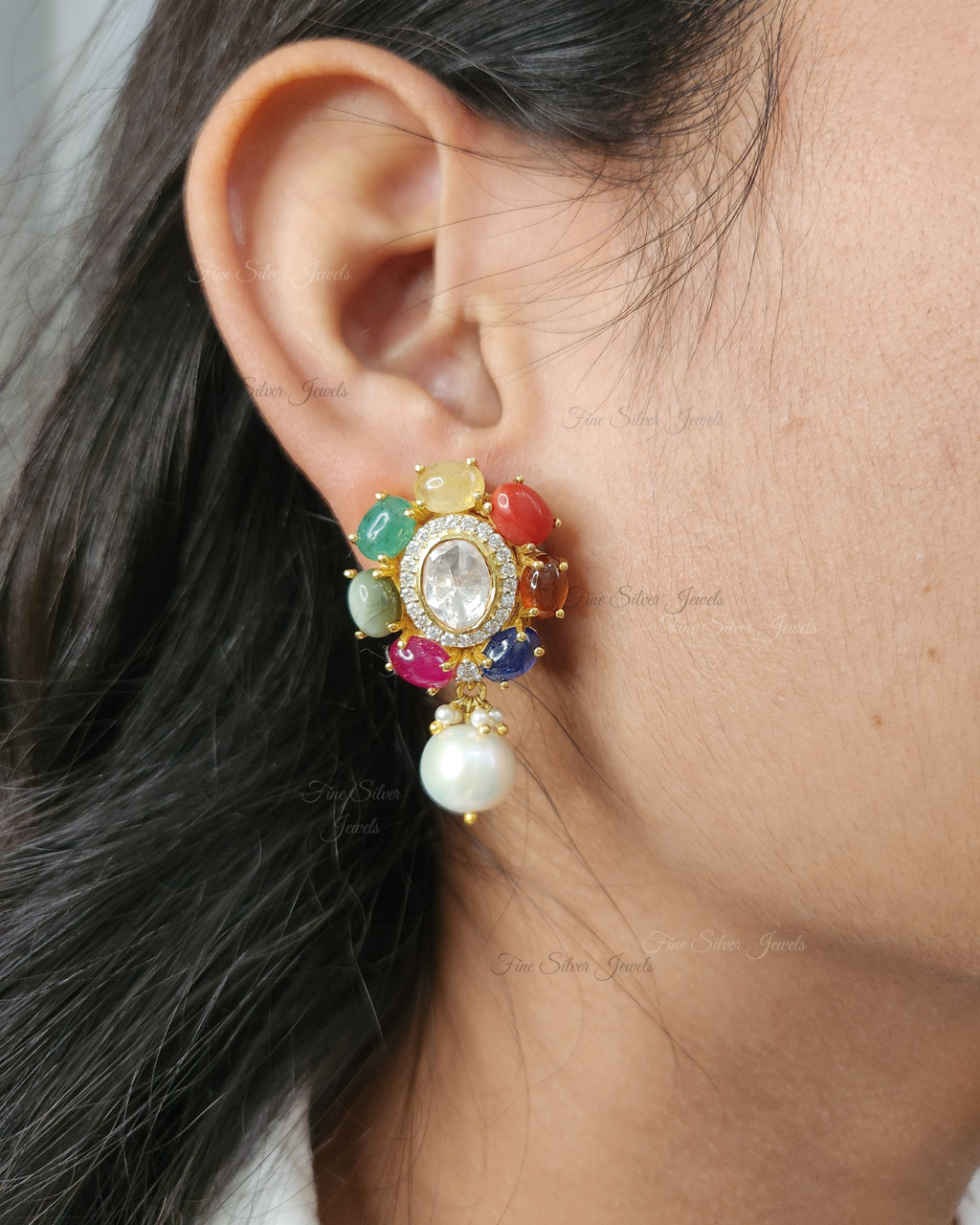 925 Silver Dhriti Navratan Earring
