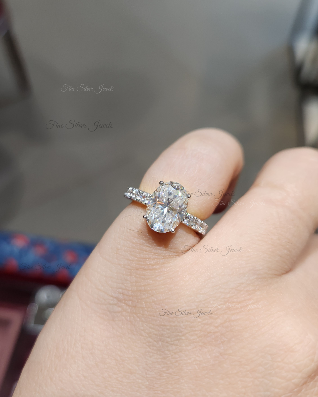 925 Silver Oval 5ct GRA Moissanite Ring