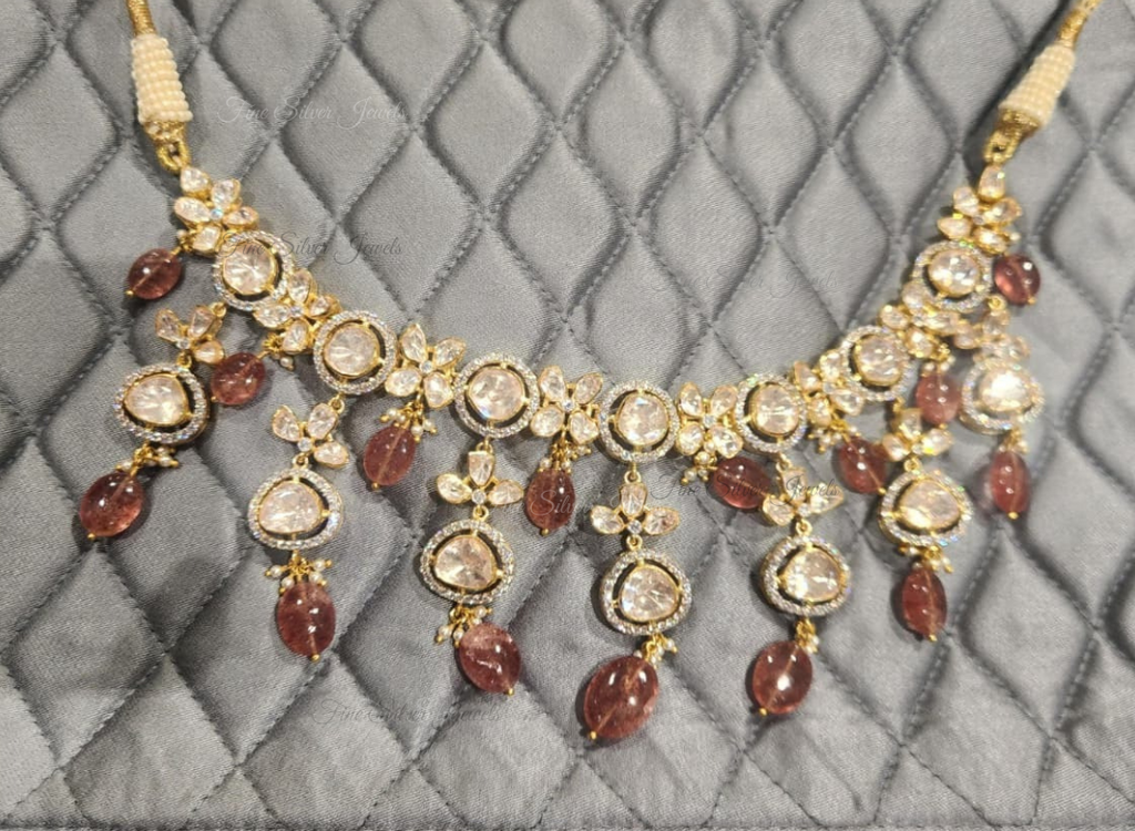 925 Silver Bridal Polki Necklace Set