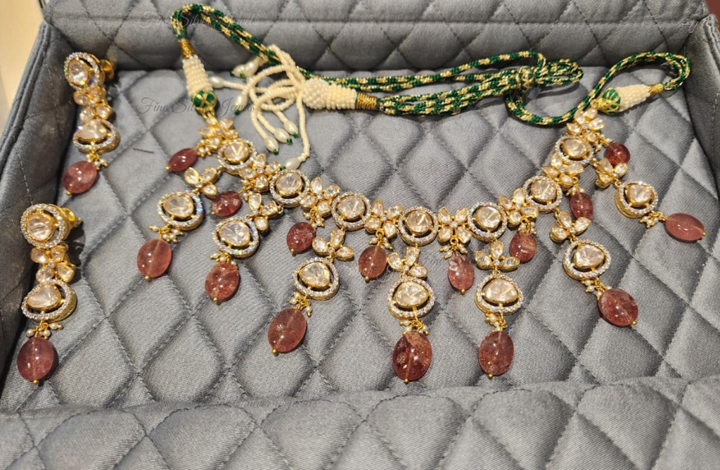 925 Silver Bridal Polki Necklace Set