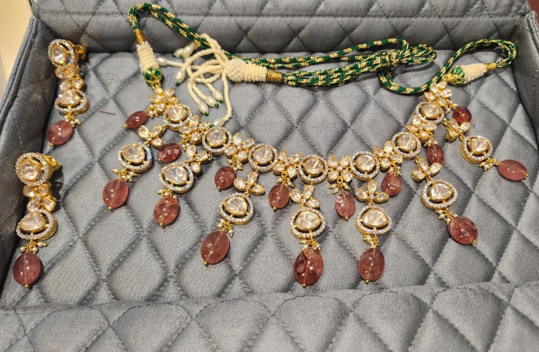 925 Silver Bridal Polki Necklace Set