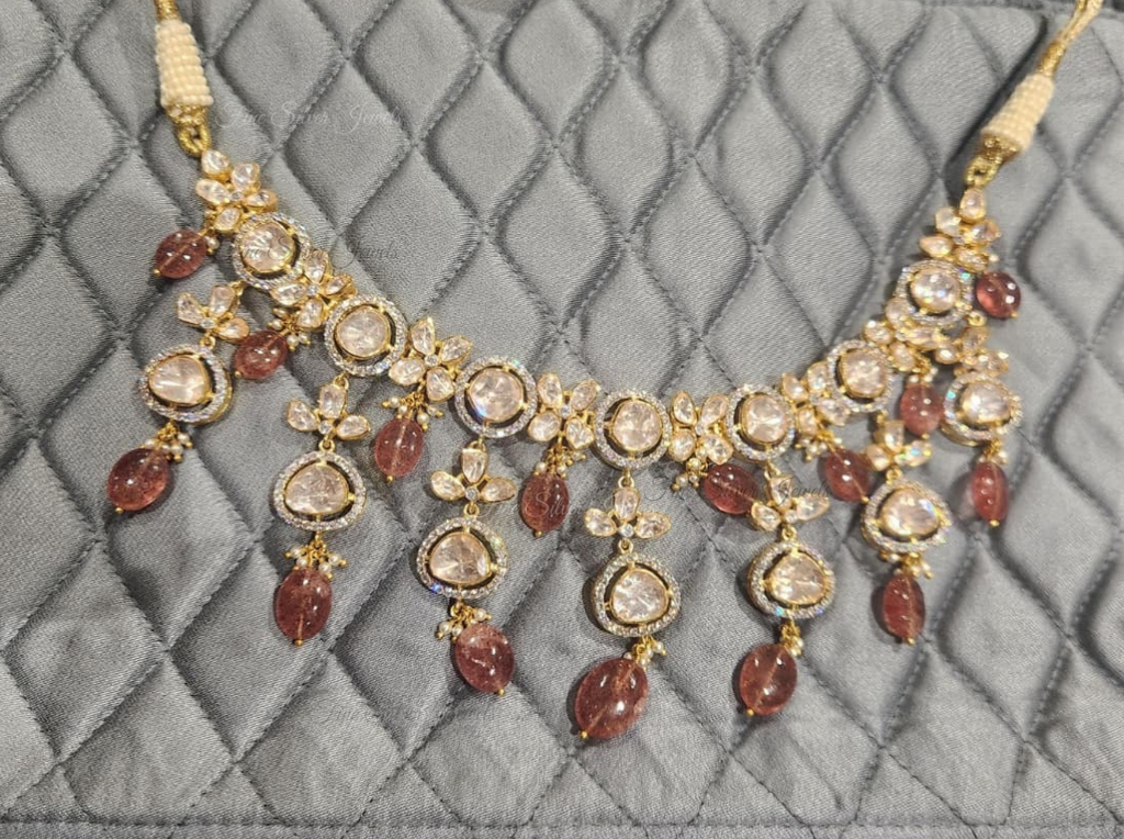 925 Silver Bridal Polki Necklace Set