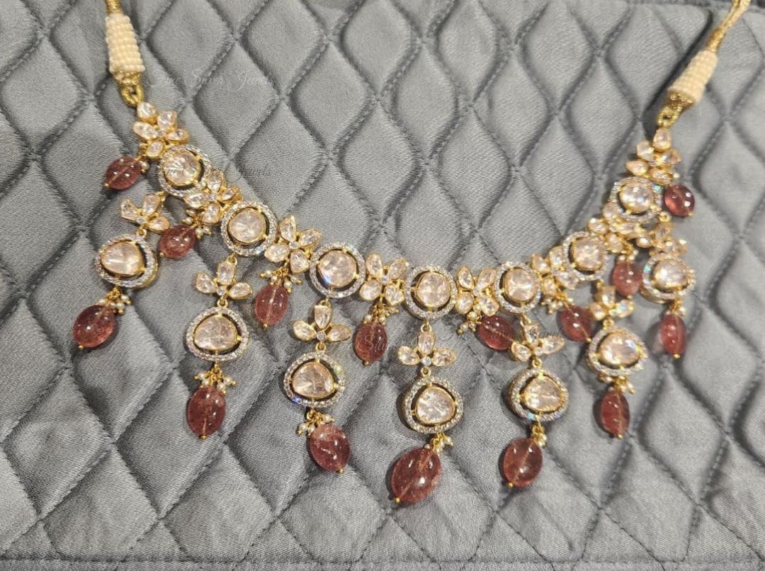 925 Silver Bridal Polki Necklace Set