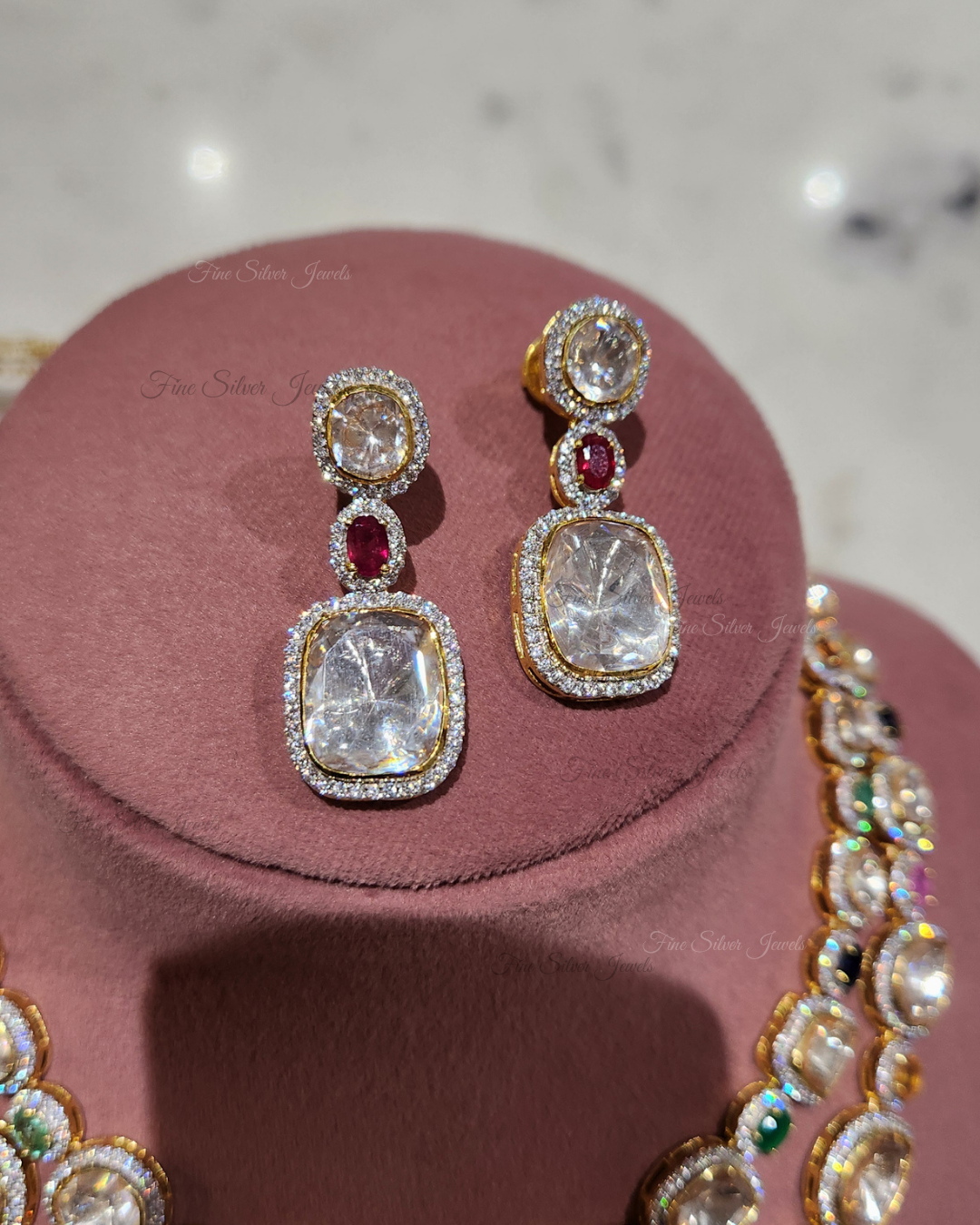 925 Silver Vedanti Navratan Necklace Set