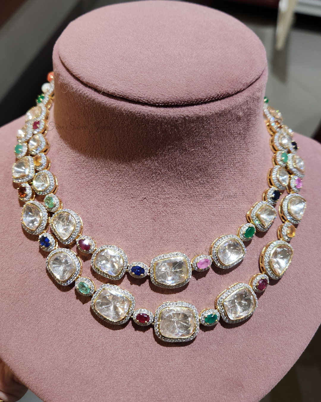 925 Silver Vedanti Navratan Necklace Set
