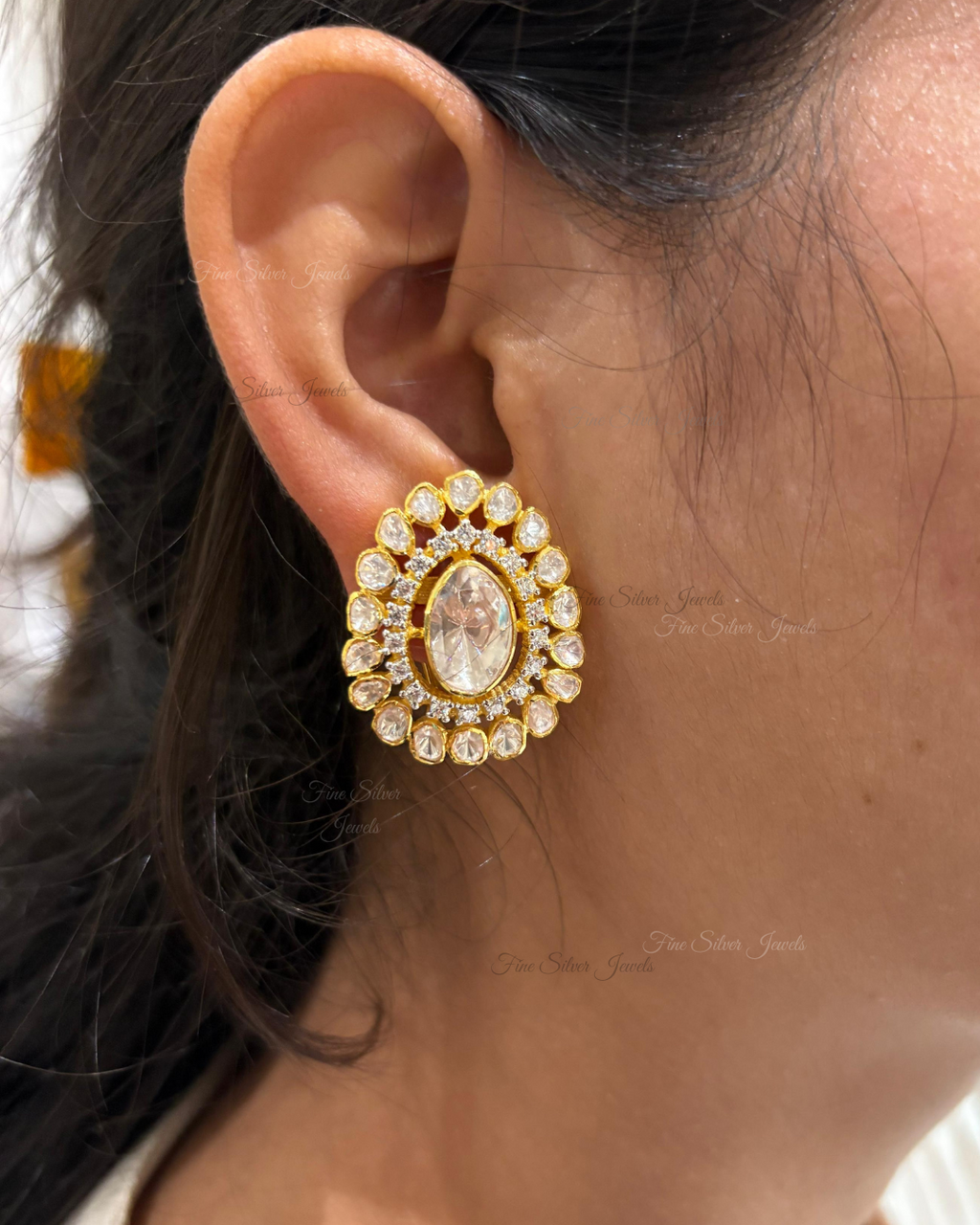 925 silver MARWA POLKI STUD EARRING
