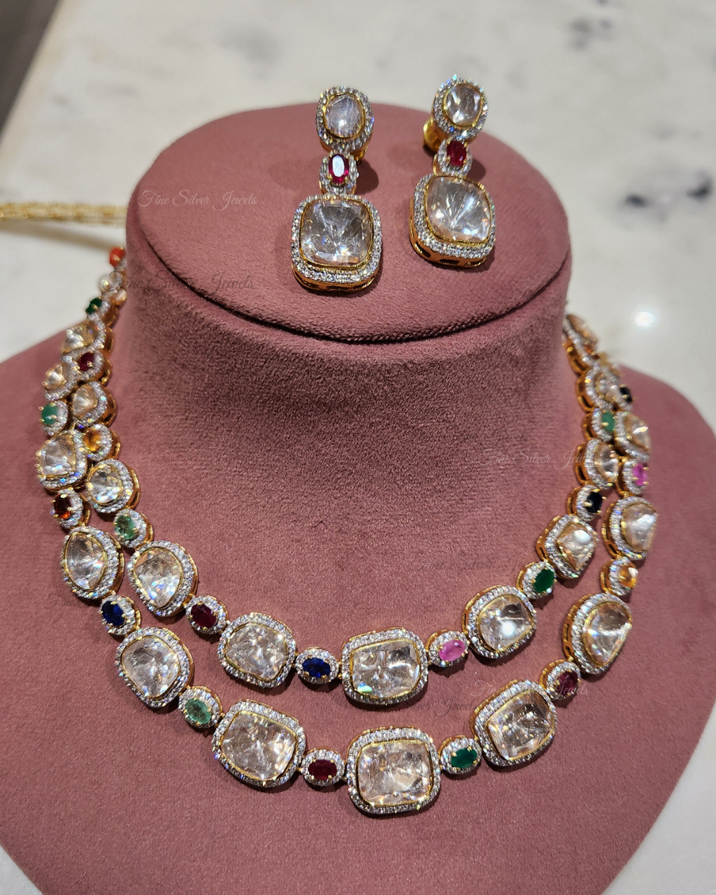 925 Silver Vedanti Navratan Necklace Set