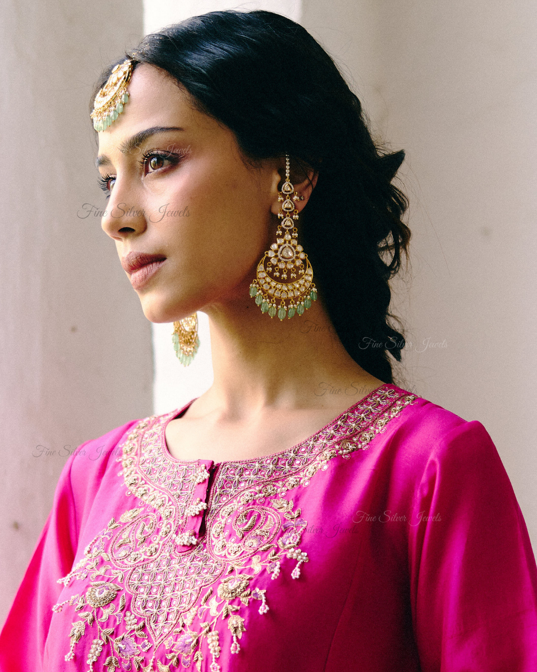 925 Silver Chandra Polki Earrings
