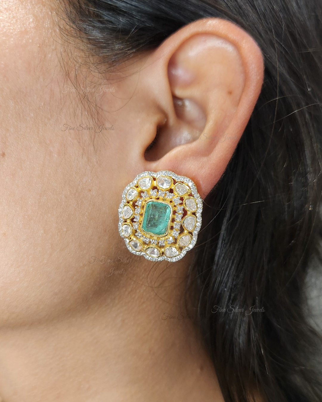 925 Silver Eta Polki Earring