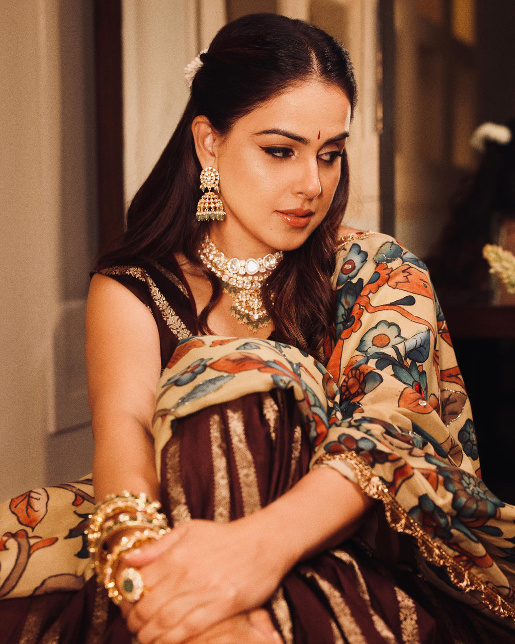 925 Silver SINGLE LINE POLKI NECKLACE SET