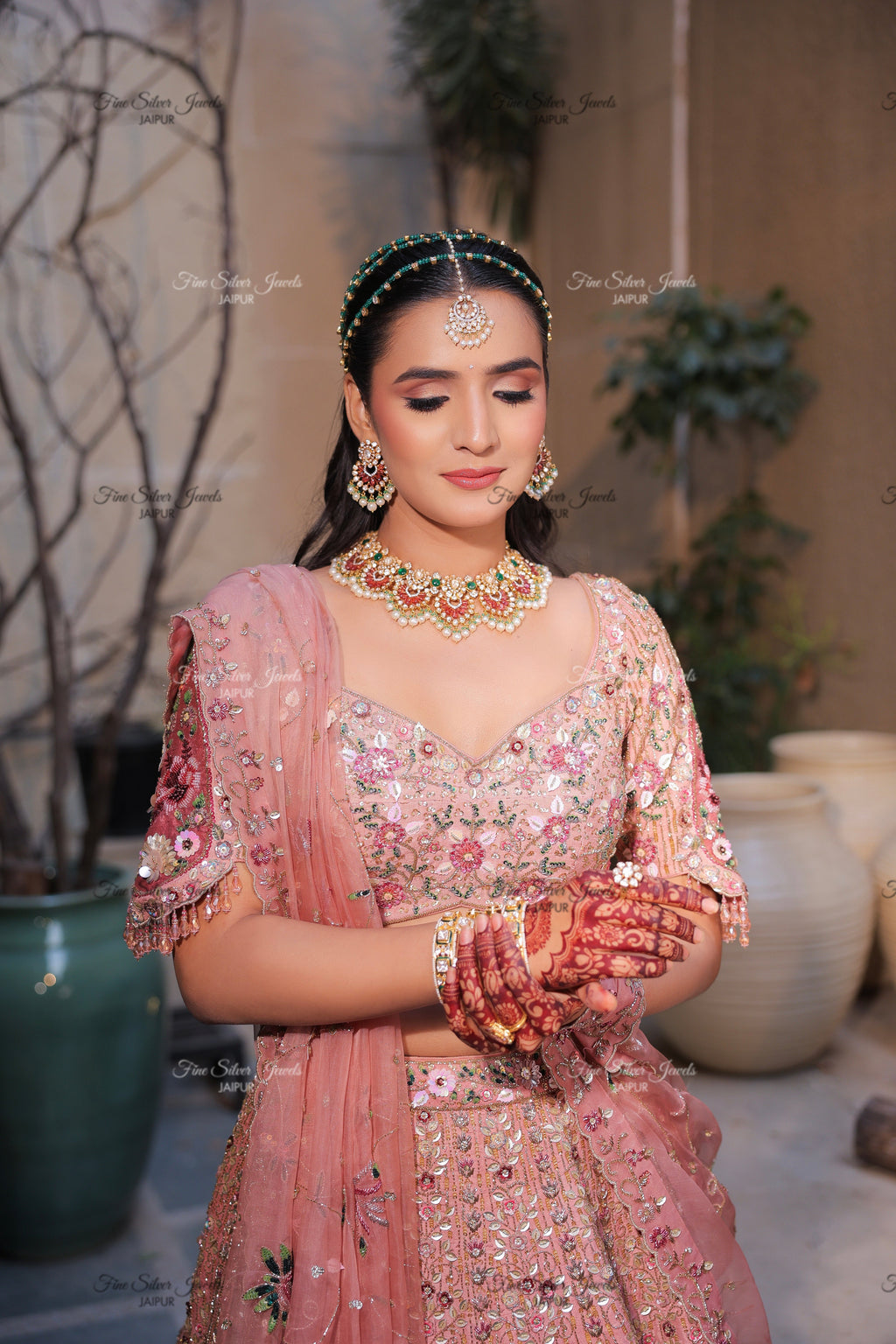 925 Silver Swarna Polki Necklace Set