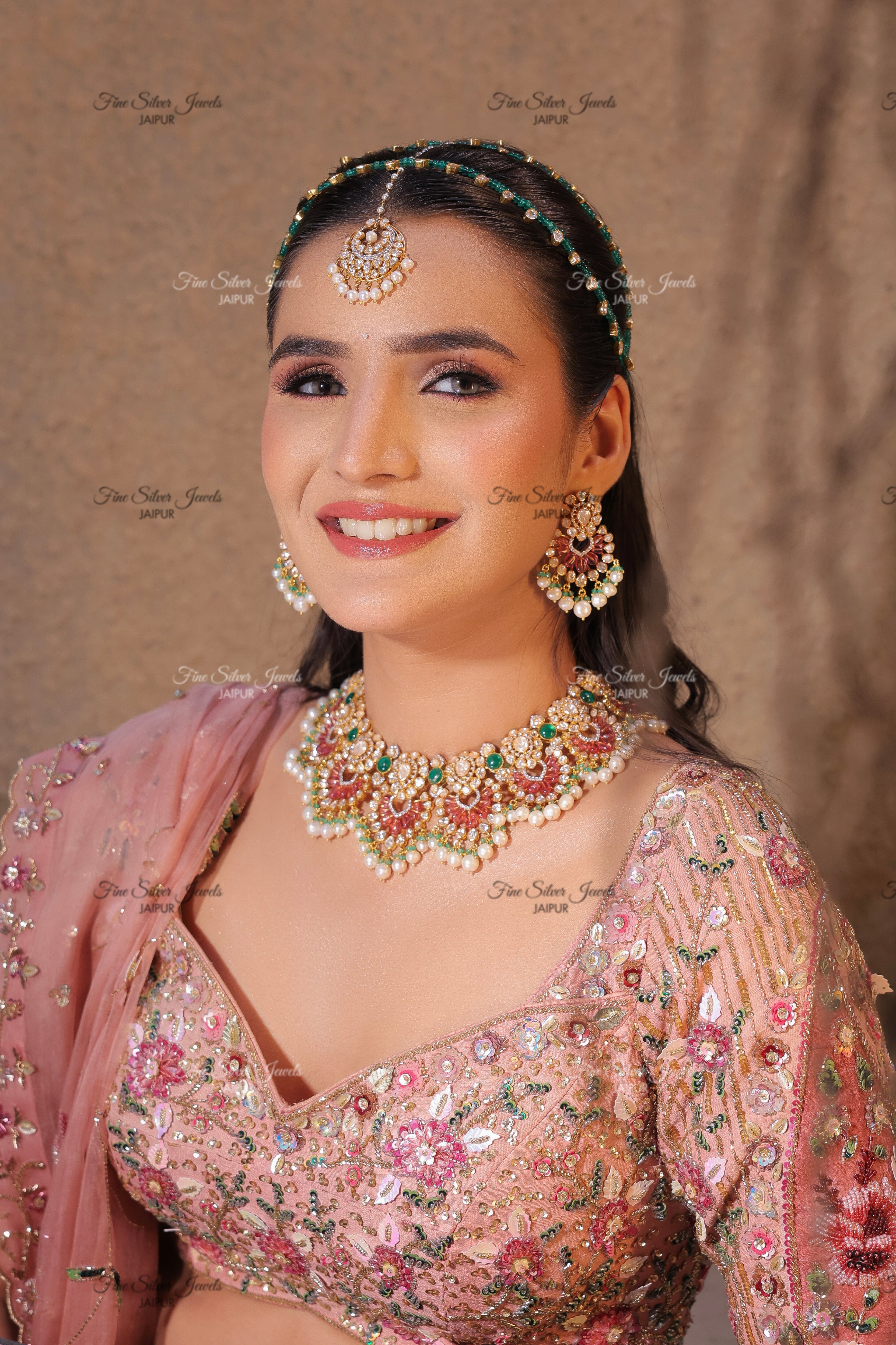 925 Silver Swarna Polki Necklace Set