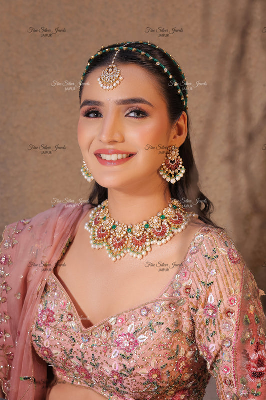 925 Silver Swarna Polki Necklace Set