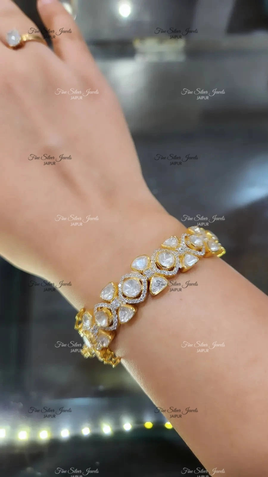 925 Silver Sanjh Polki Bangle finesilverjewels