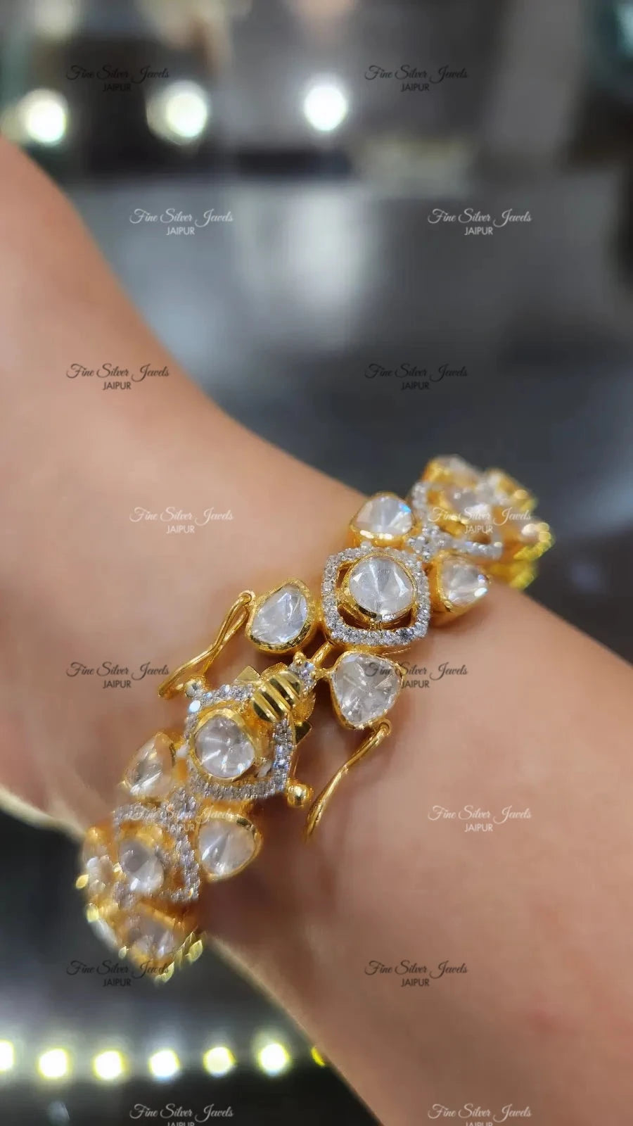 925 Silver Sanjh Polki Bangle finesilverjewels