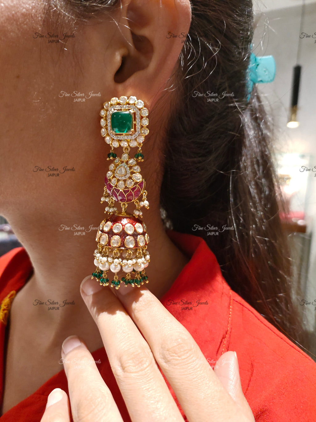 92.5 Silver Mirza Jhumka Earrings