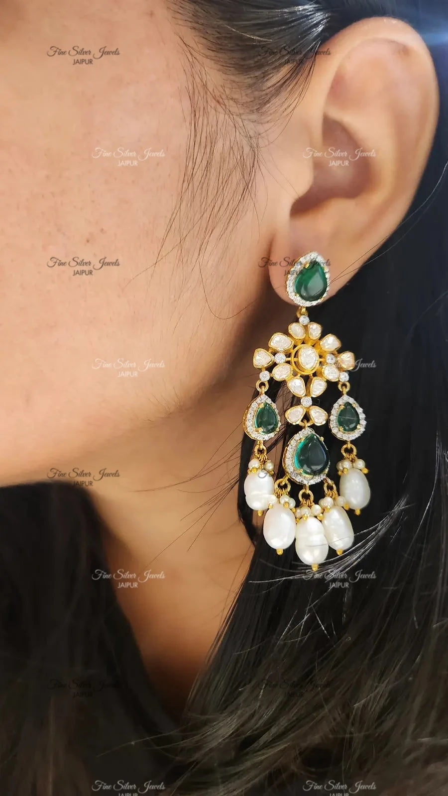 92.5 silver Meera polki earrings