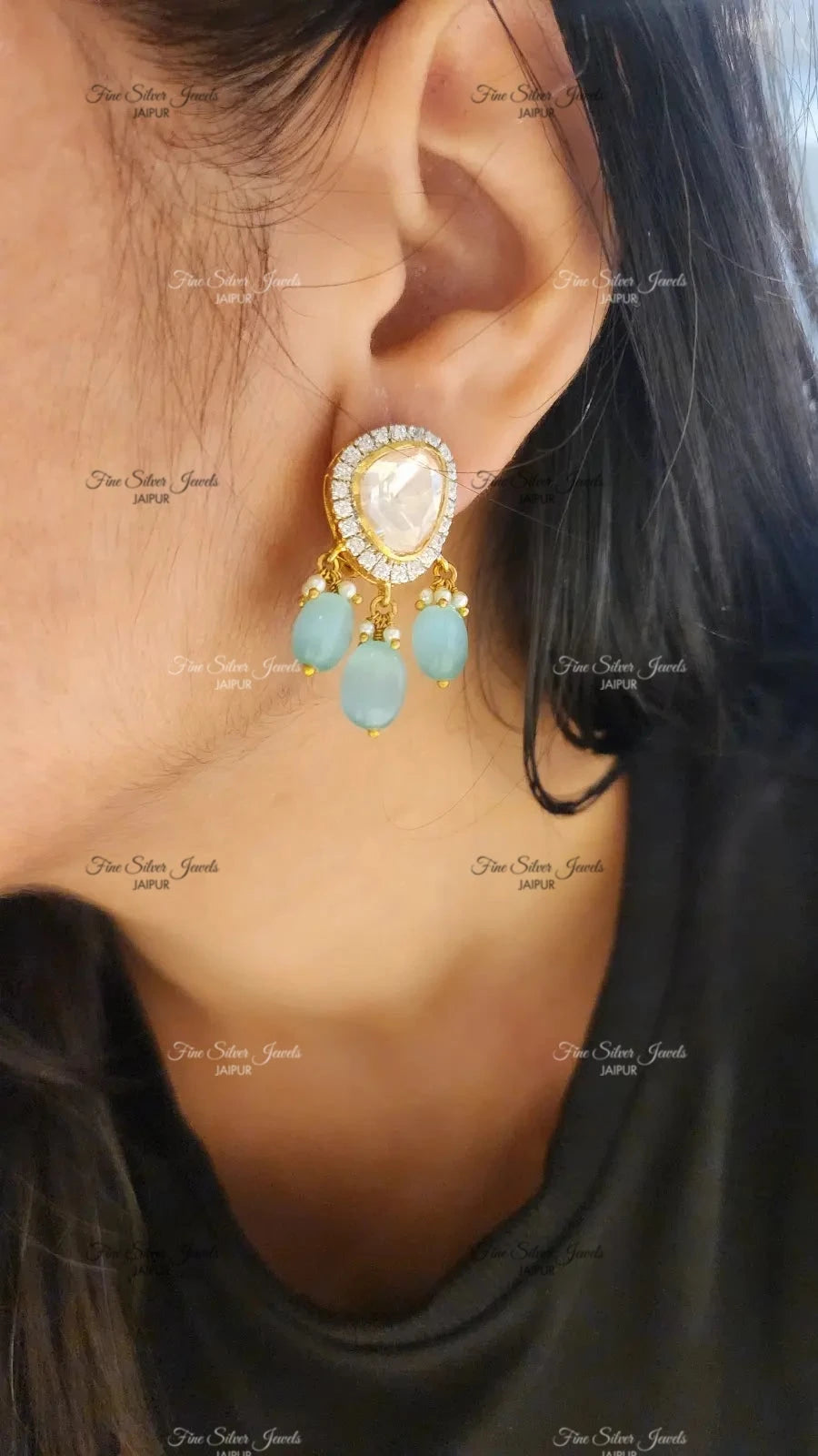 925 Silver Naaz Polki Earrings