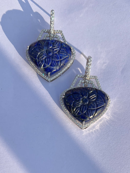 925 Silver Lapis Lotus Earrings