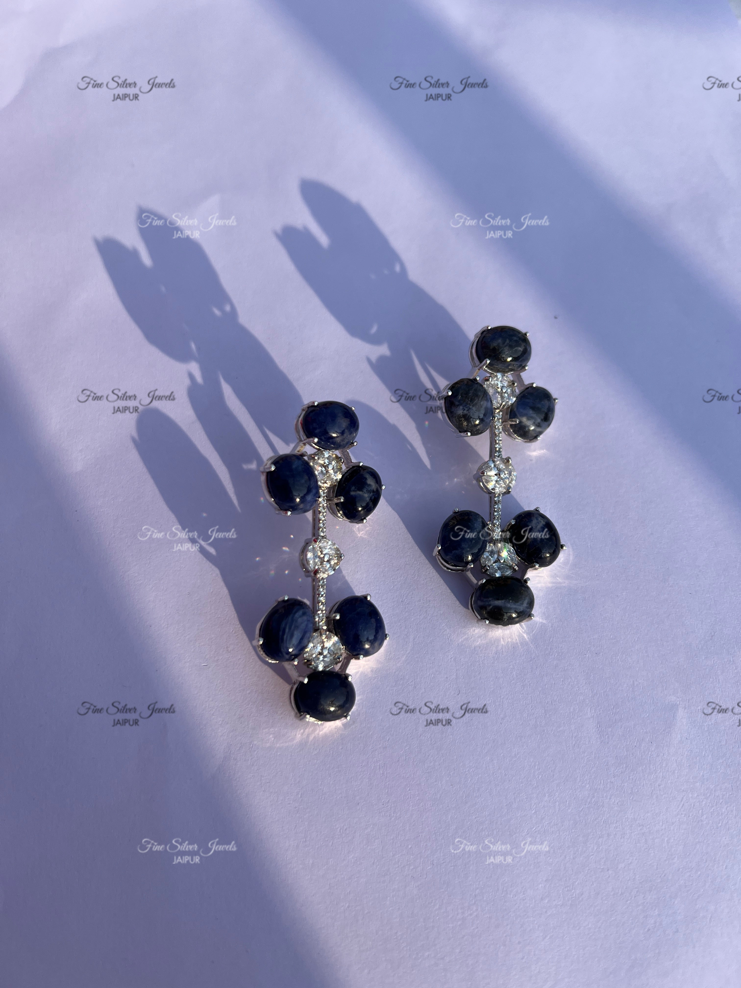 925 Silver Cobalt Cluster Earrings