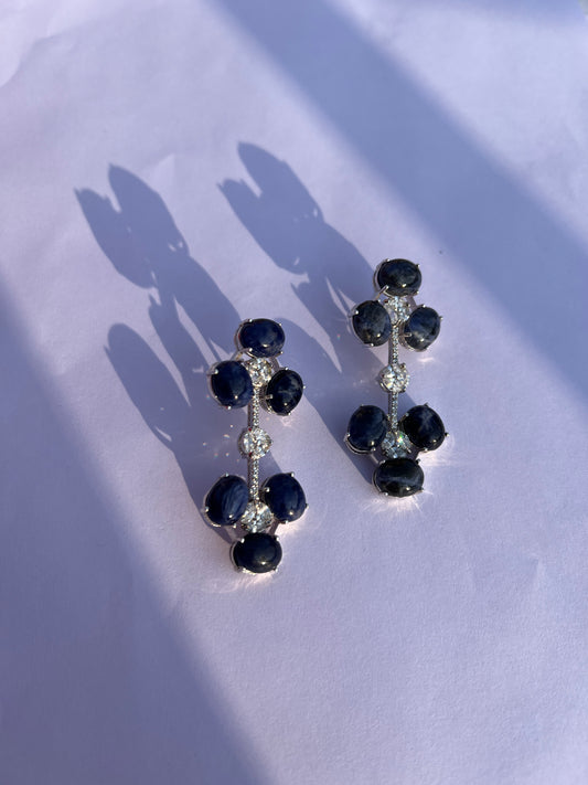 925 Silver Cobalt Cluster Earrings