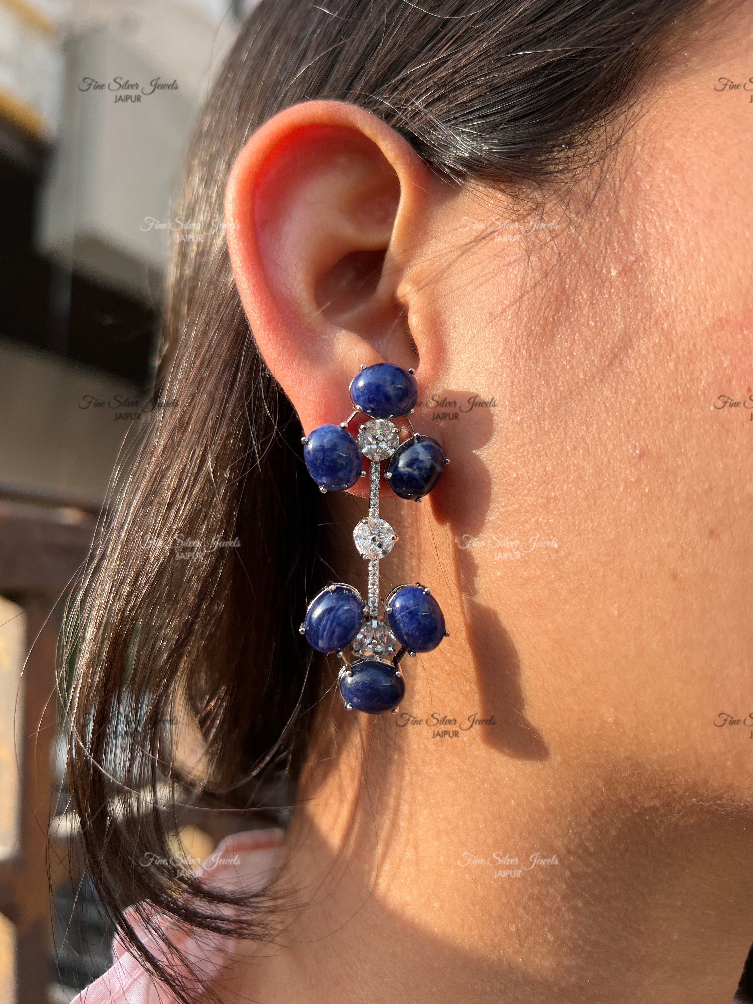 925 Silver Cobalt Cluster Earrings
