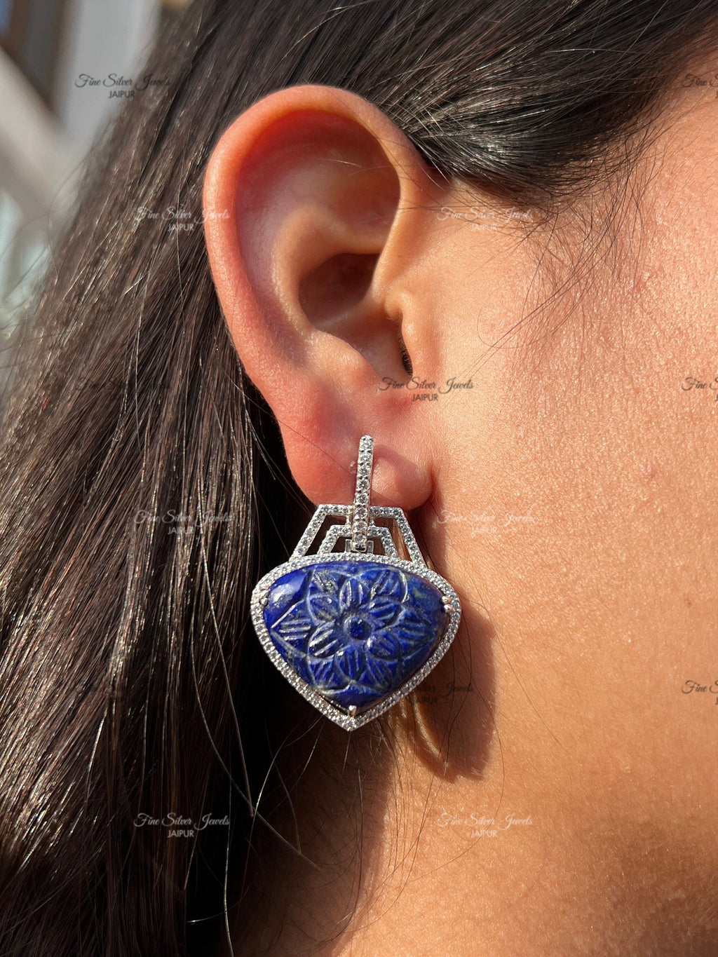 925 Silver Lapis Lotus Earrings