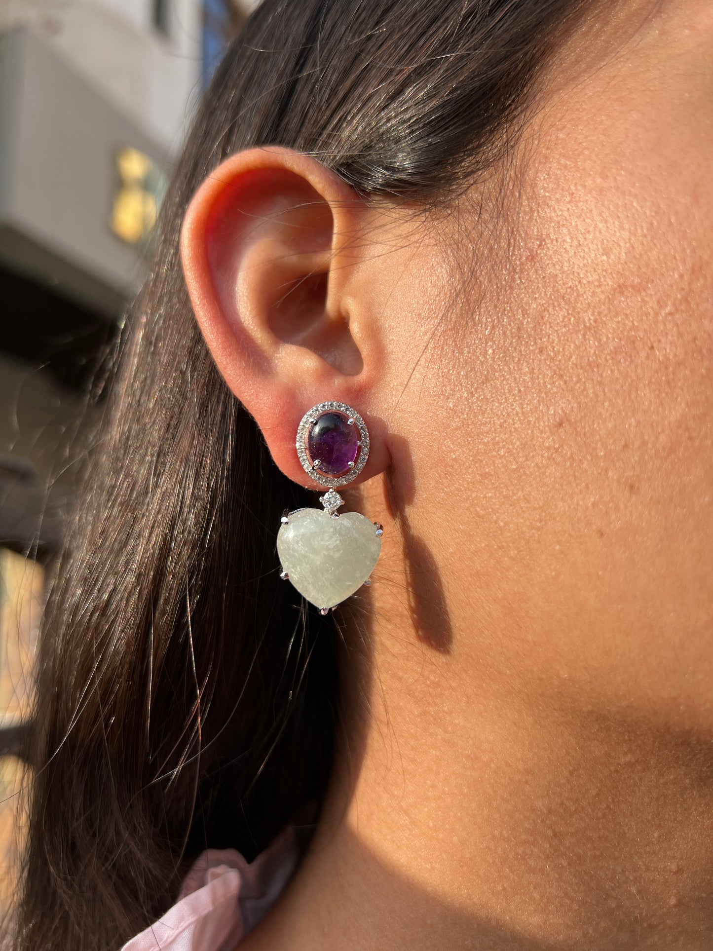 925 Silver Amethyst Heart Earrings