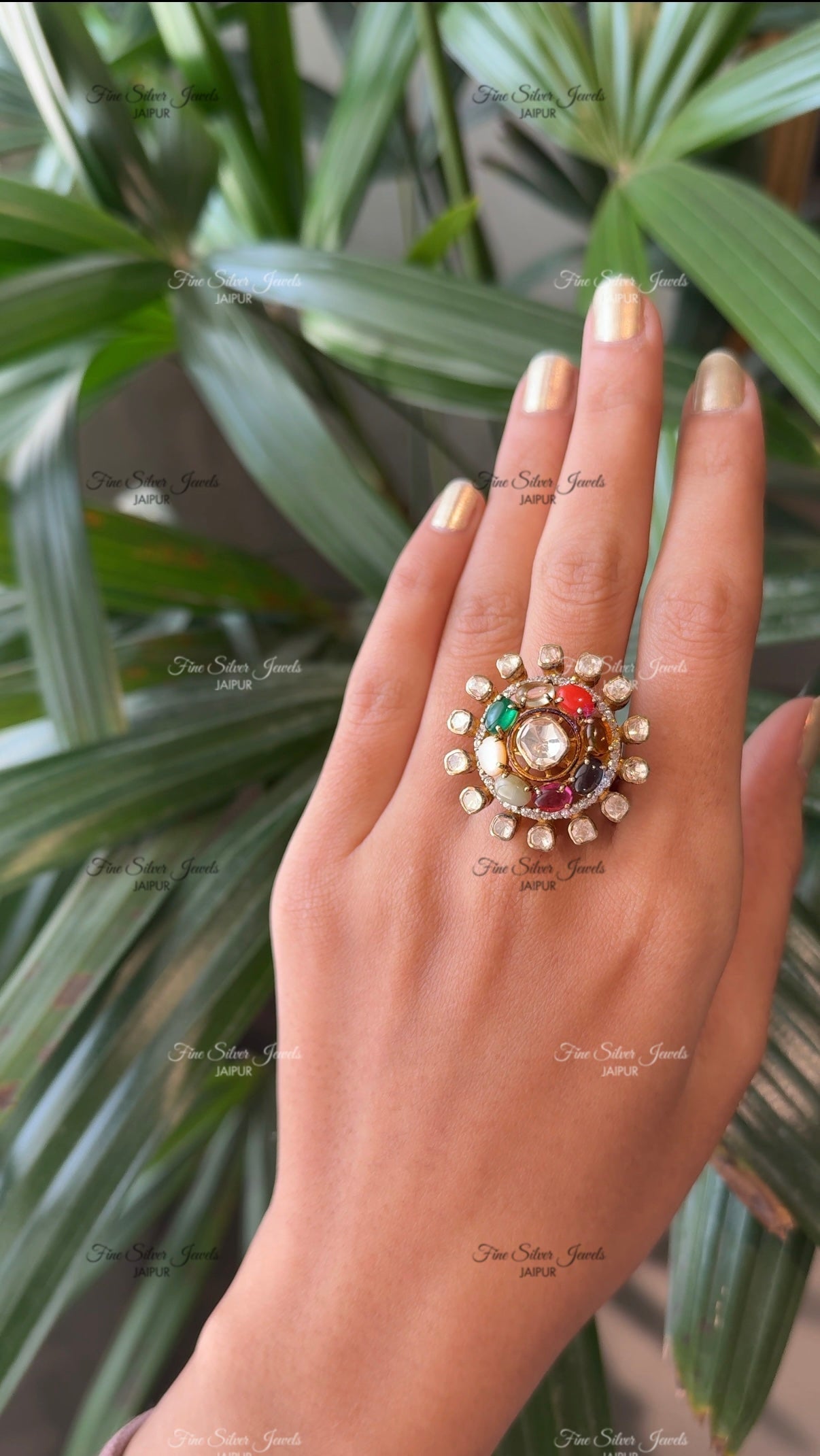 925 Silver Navratan Ring