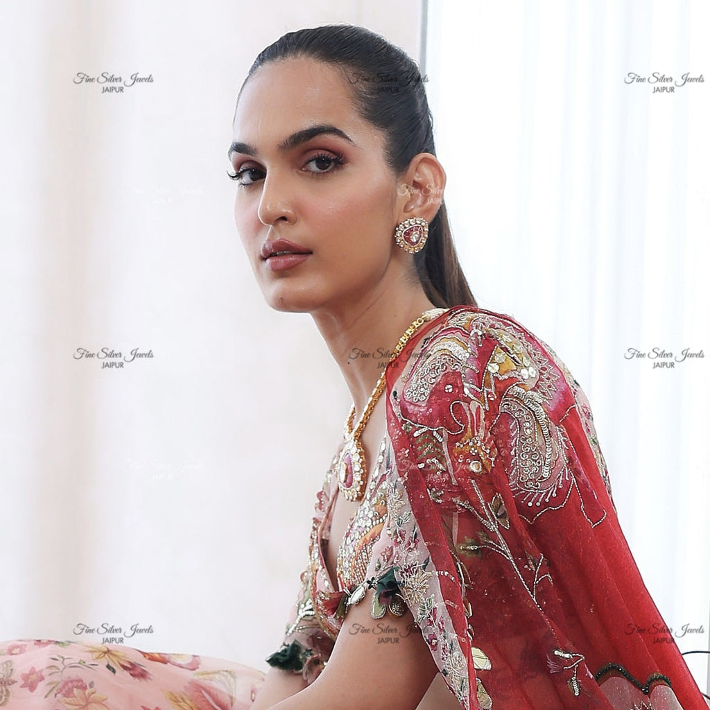 925 silver ZUNAIR RUBY POLKI STUD EARRING