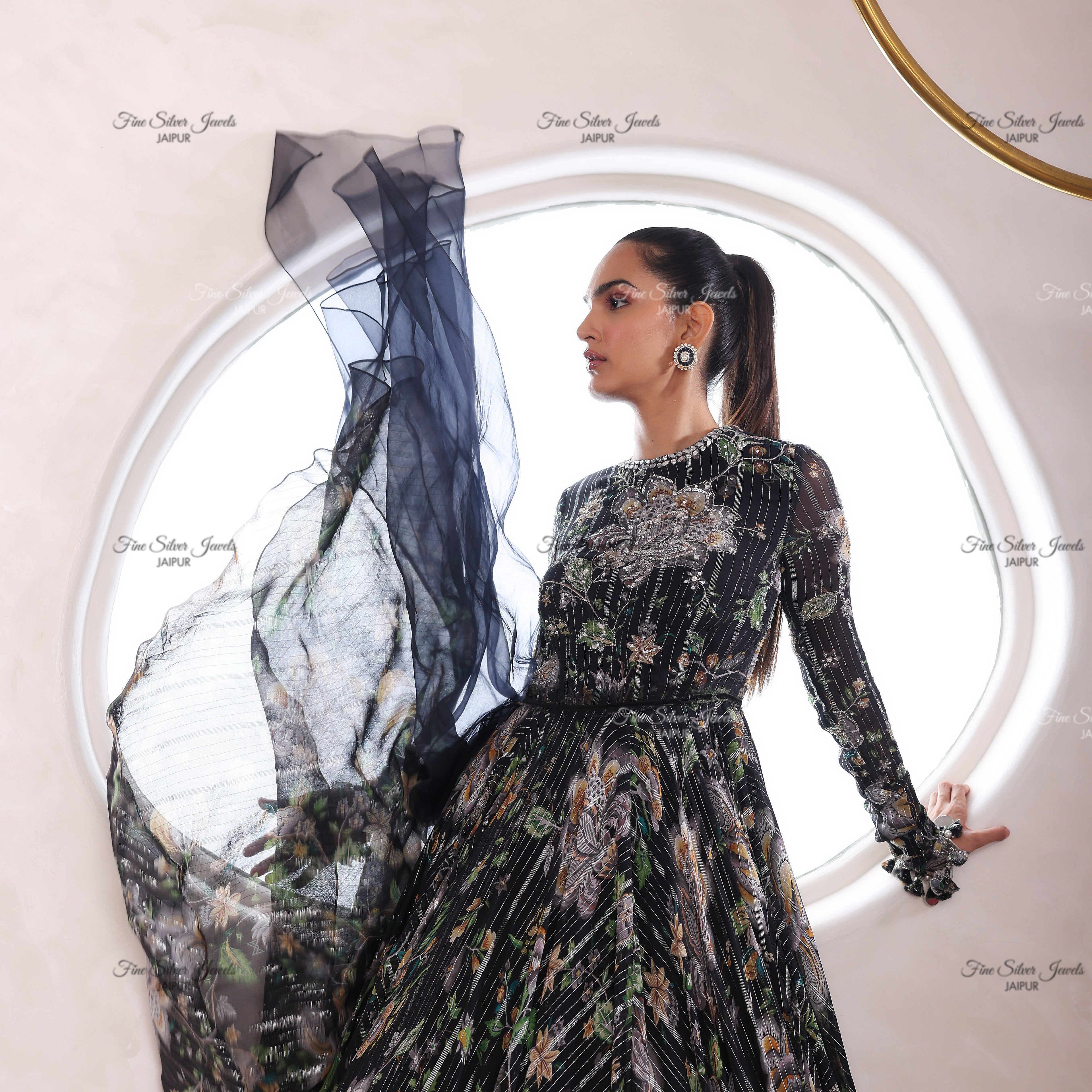 925 Silver Blue polki Earrings