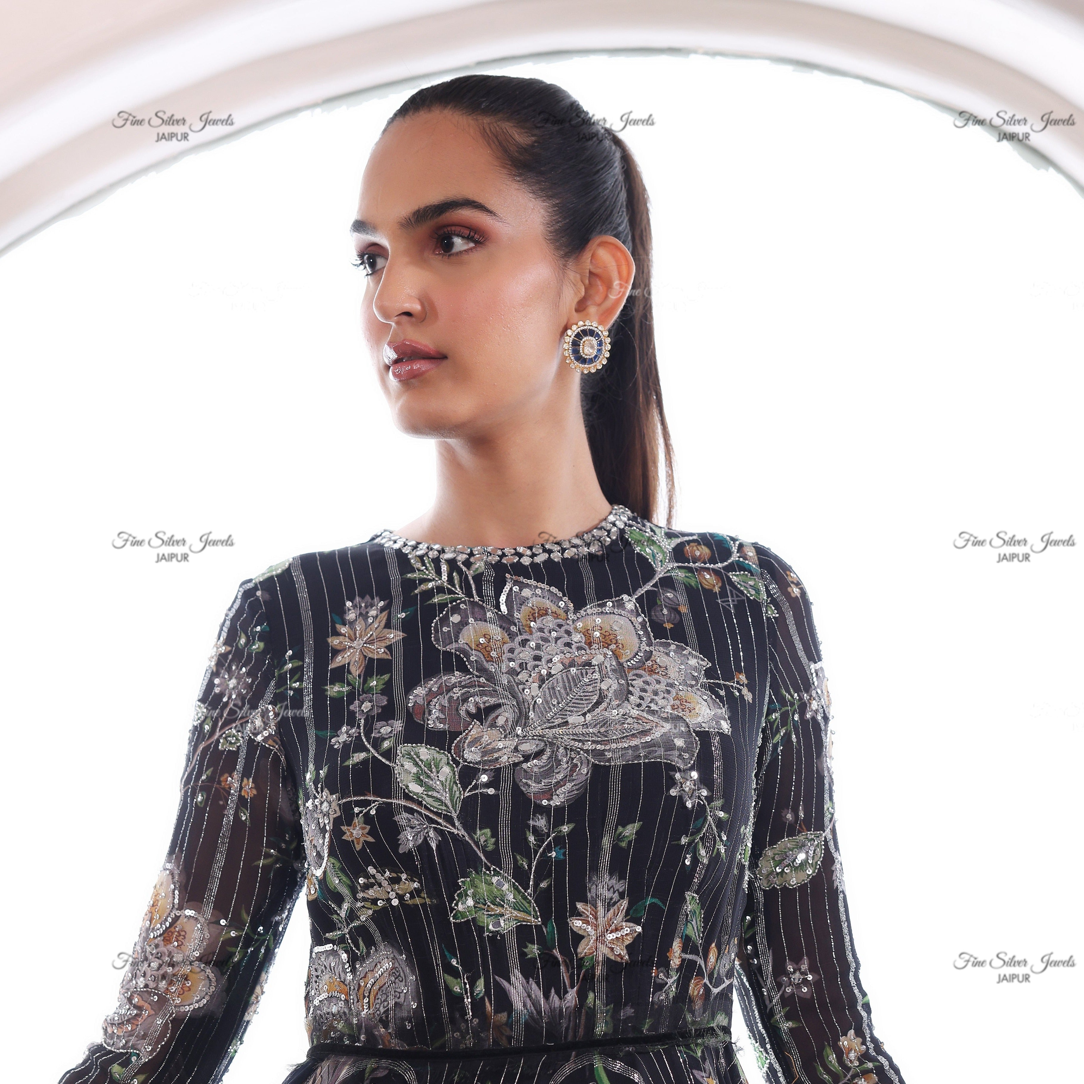 925 Silver Blue polki Earrings