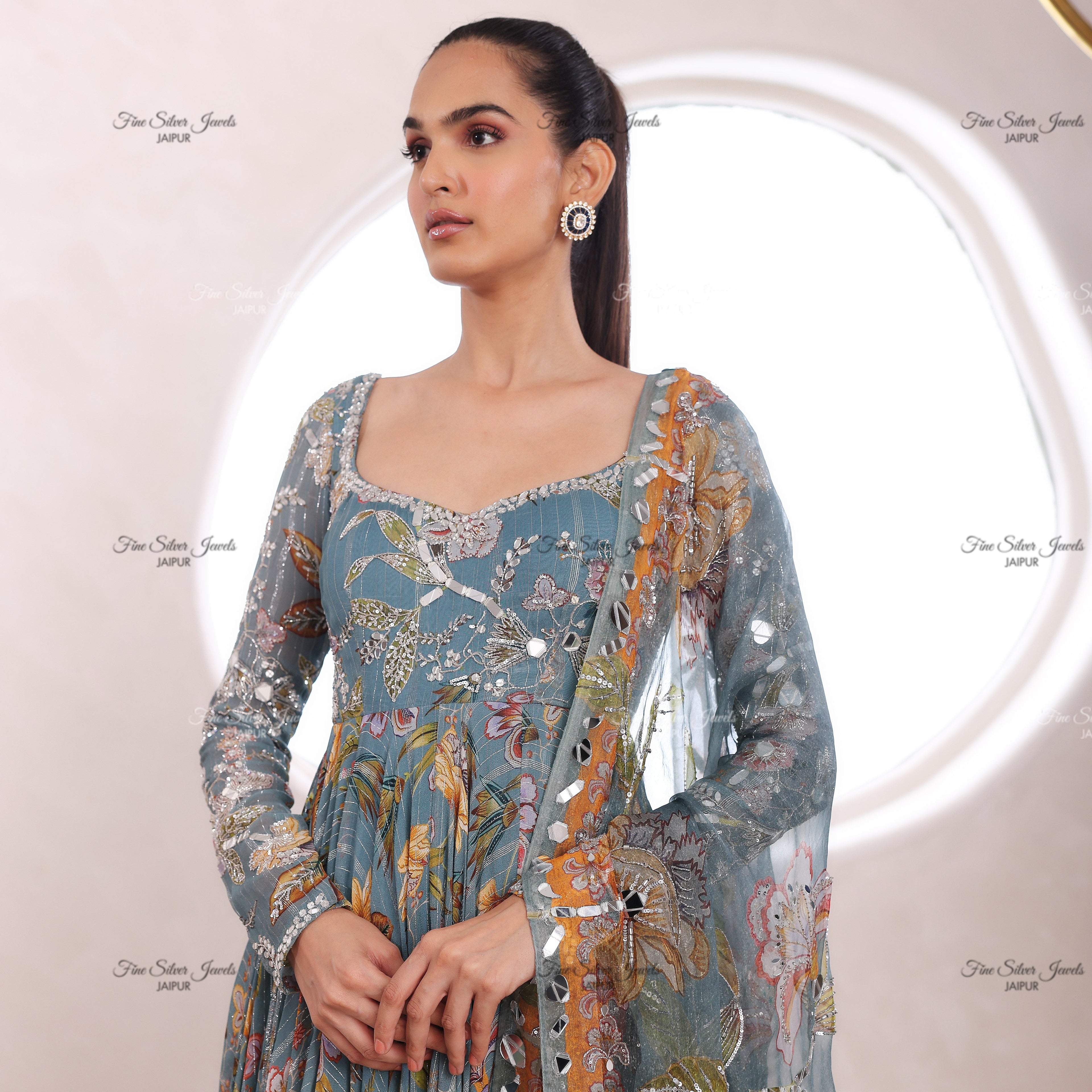 925 Silver Blue polki Earrings