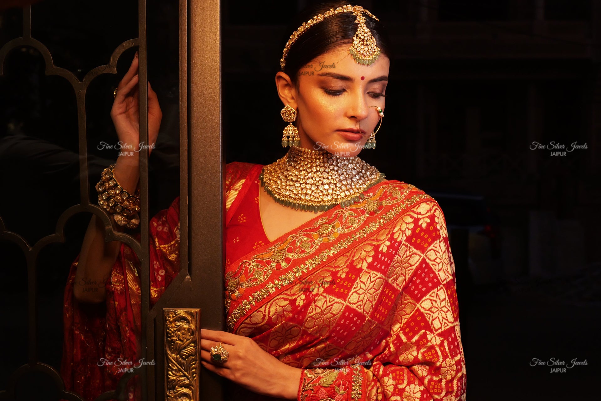 92.5 Silver Bridal polki Necklace set
