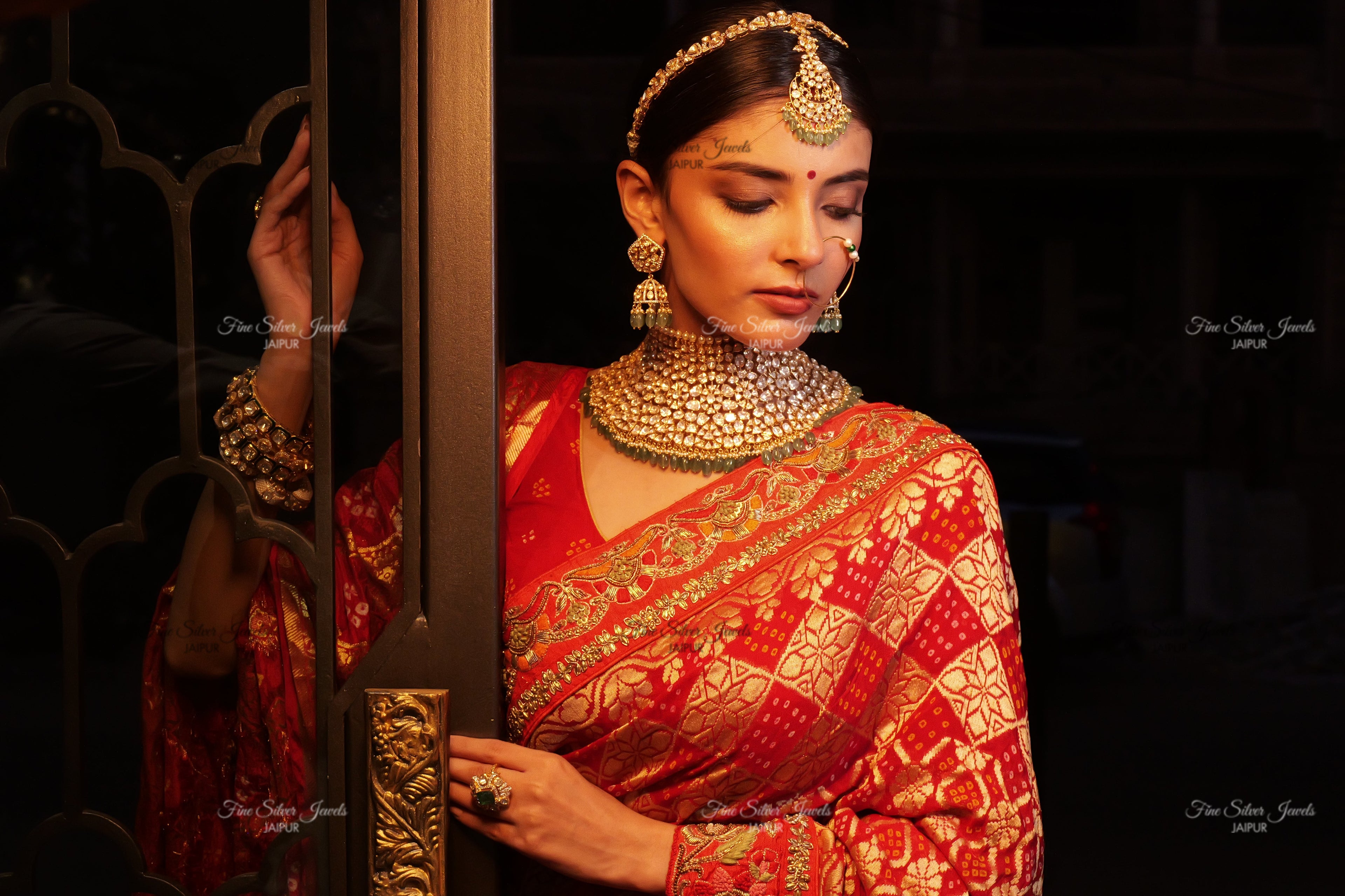 92.5 Silver Bridal polki Necklace set