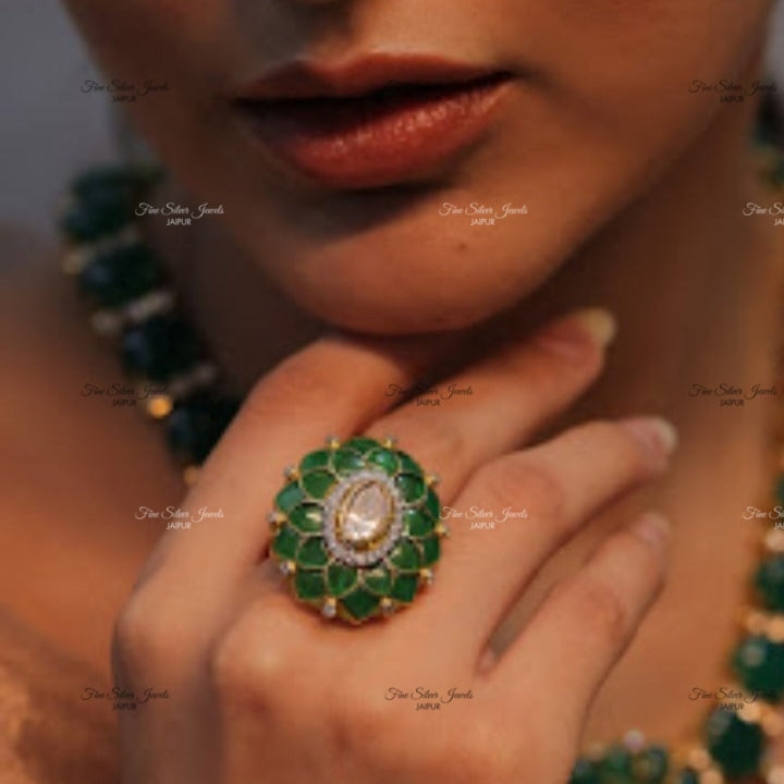 925 Silver Noor Polki Ring finesilverjewels