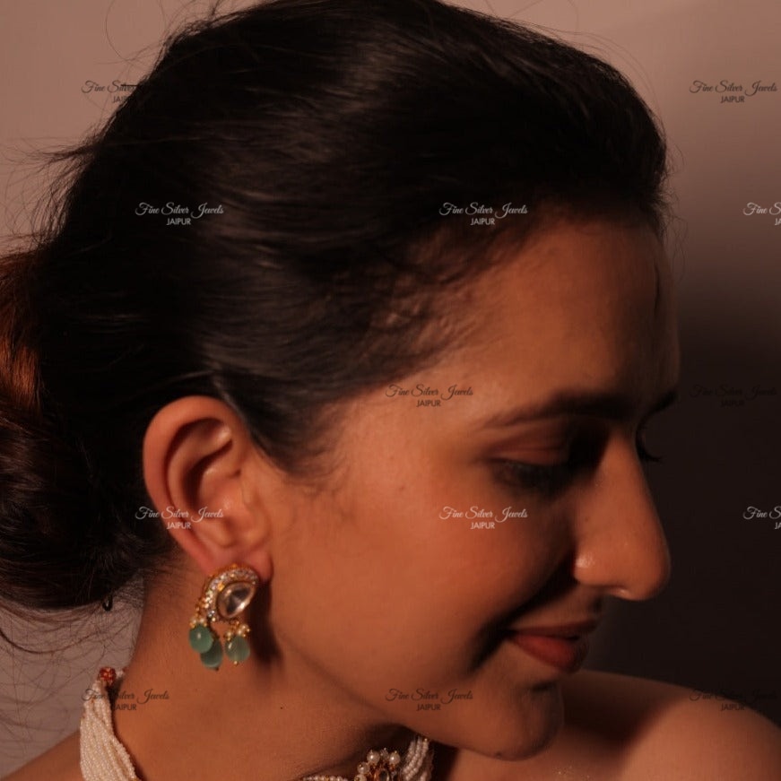 925 Silver Naaz Polki Earrings finesilverjewels