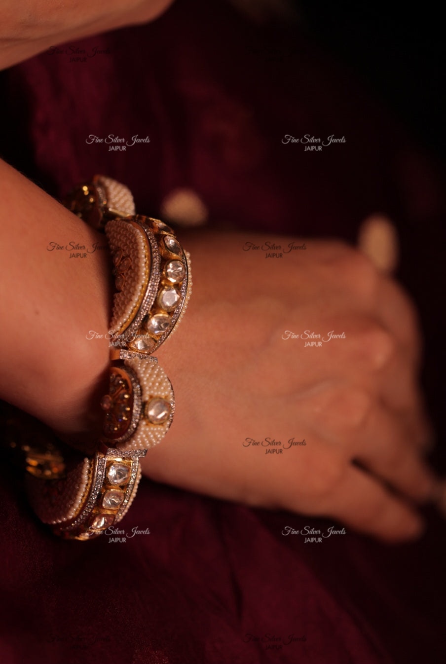 925 Silver PEARL-POLKI BANGLE finesilverjewels