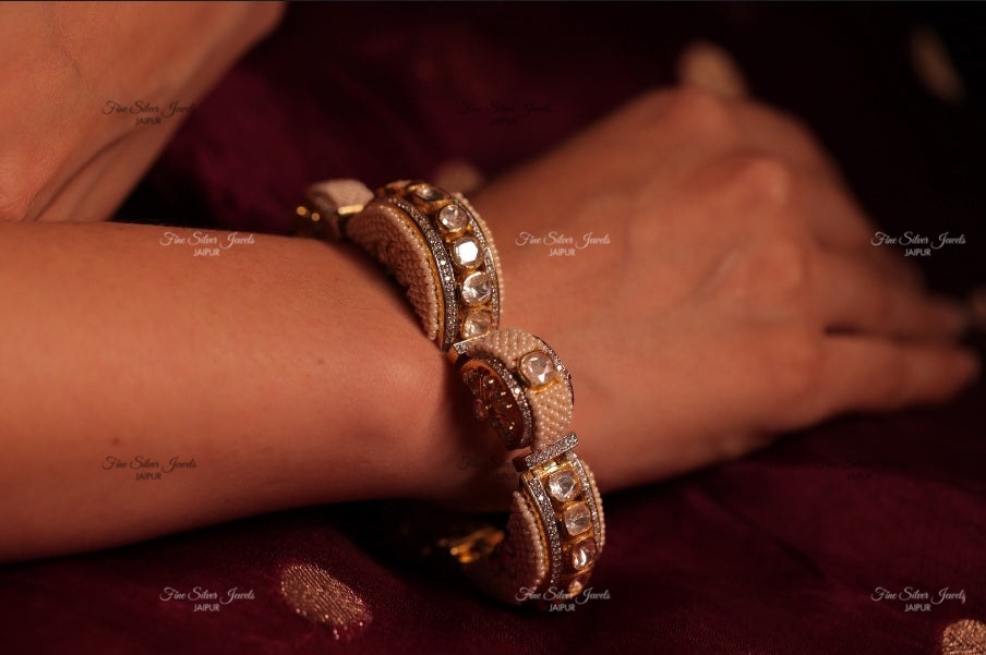 925 Silver PEARL-POLKI BANGLE finesilverjewels