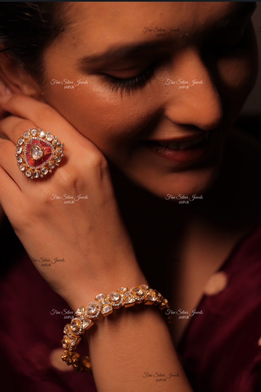 925 Silver Sanjh Polki Bangle finesilverjewels