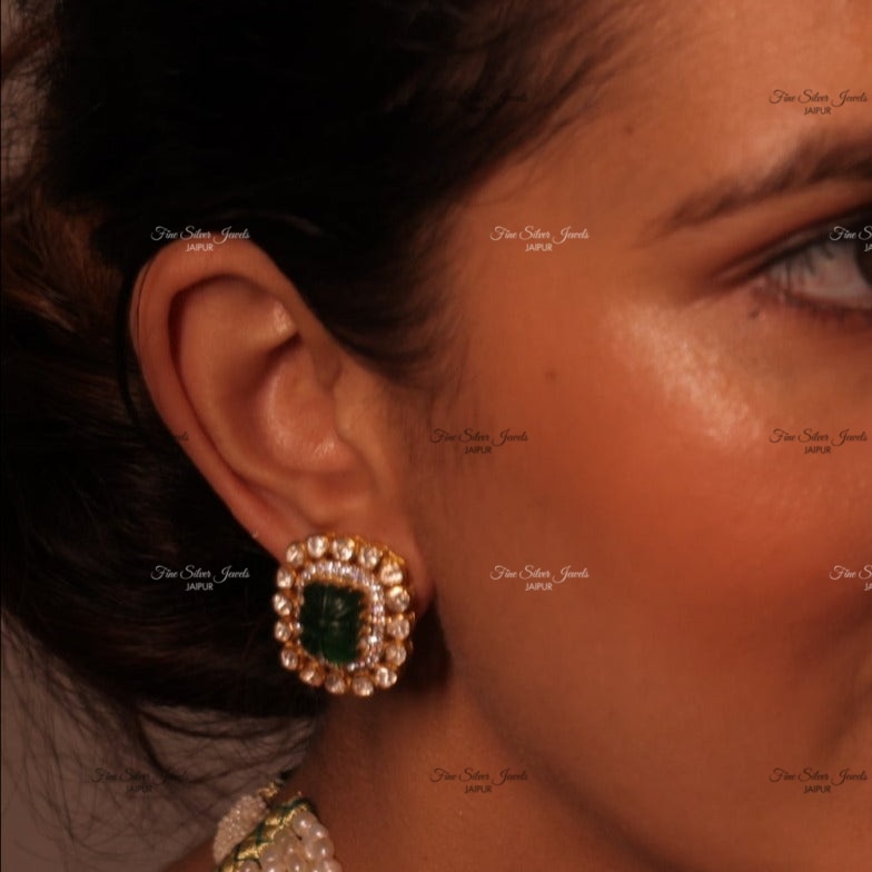 MASPARA POLKI EMERALD STUD EARRING finesilverjewels