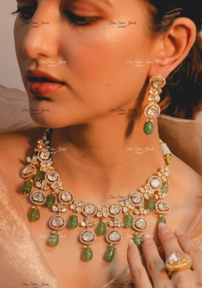 925 Silver Bridal Polki Necklace finesilverjewels