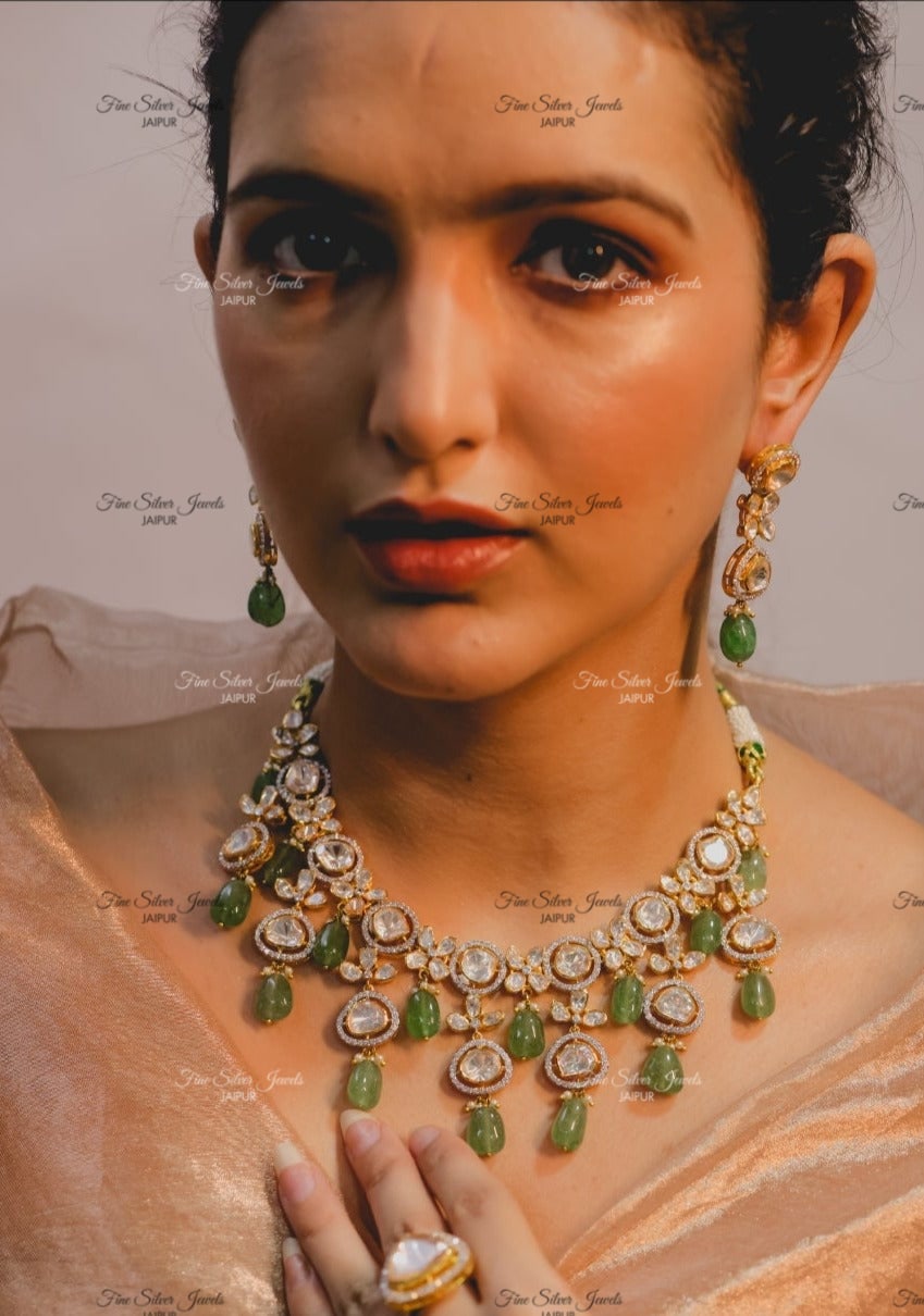 925 Silver Bridal Polki Necklace finesilverjewels