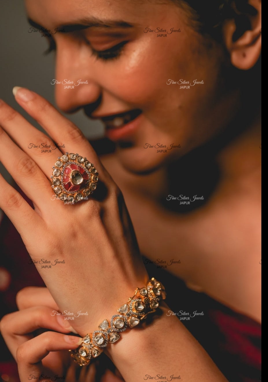 925 Silver Sanjh Polki Bangle finesilverjewels