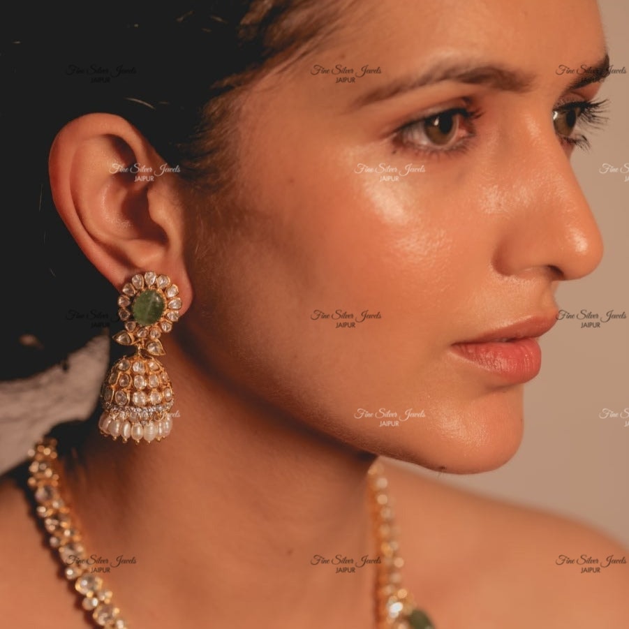 EMERALD POLKI JHUMKA EARRING finesilverjewels